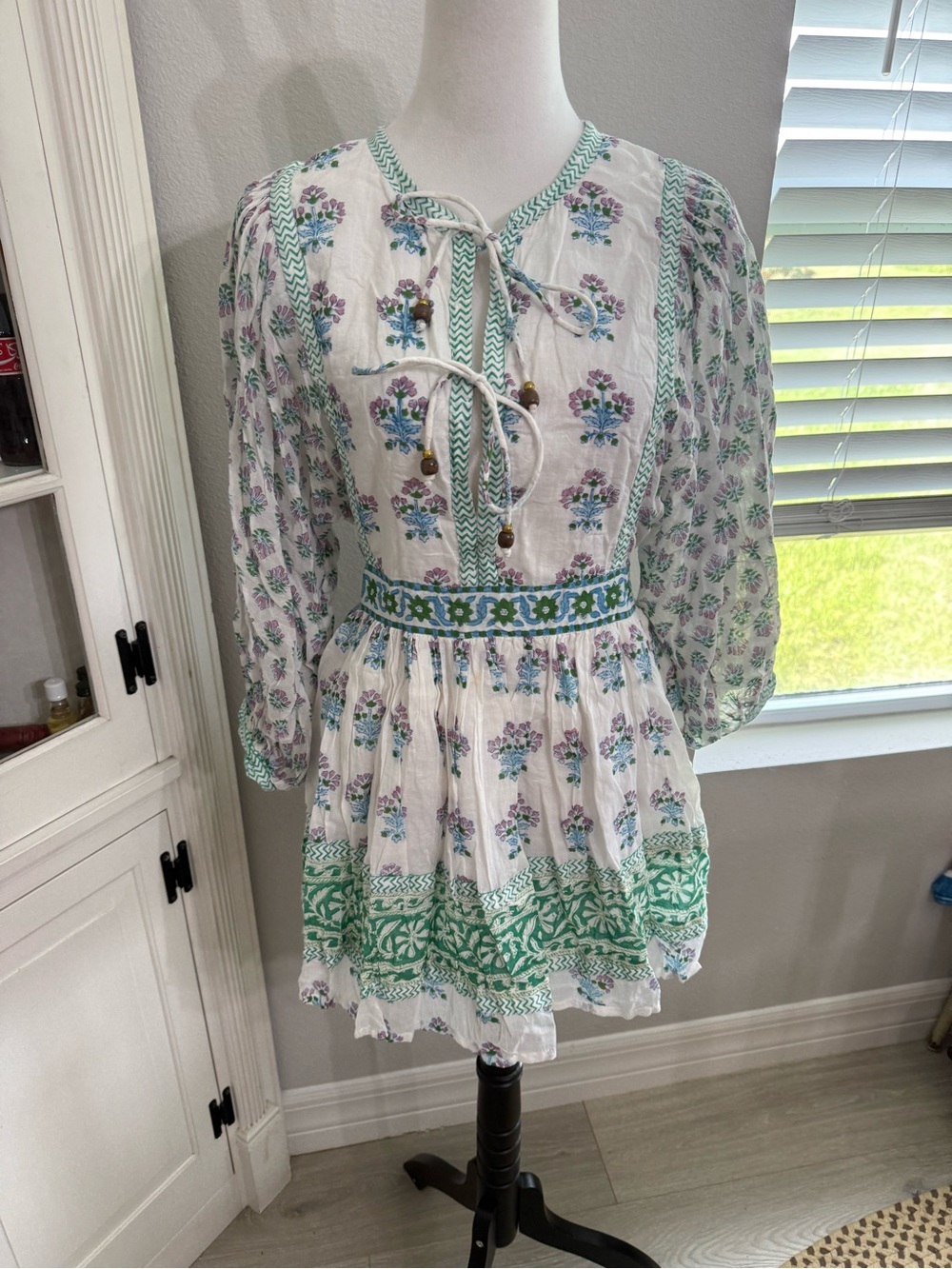 Oliphant Hand-Block Printed Cotton Mini Dress